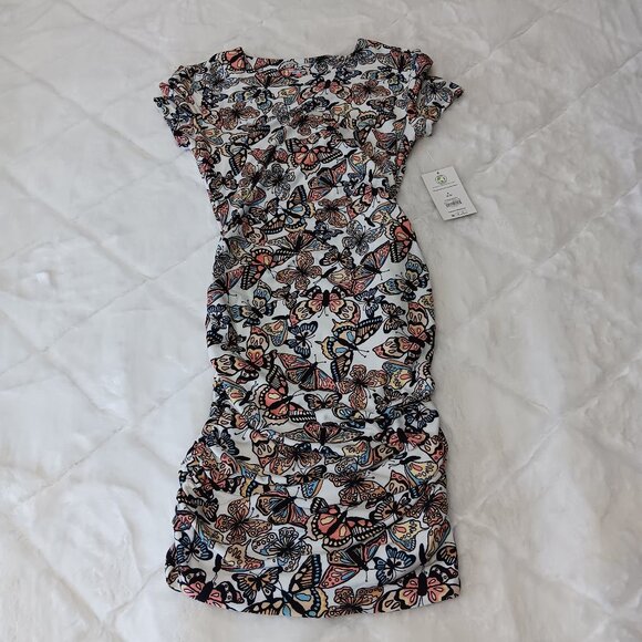 Butterfly pattern side ruched t-shirt dress - Picture 2 of 11